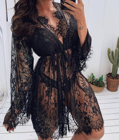 Seductress Lace/Mesh Lingerie and Robe Set