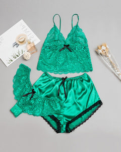 3 Piece Lace Cami Top and Shorts Pajama Set