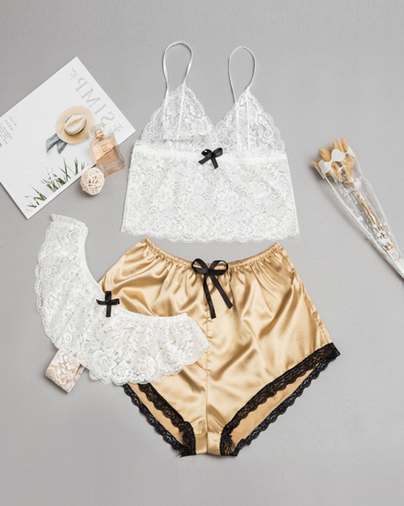 3 Piece Lace Cami Top and Shorts Pajama Set